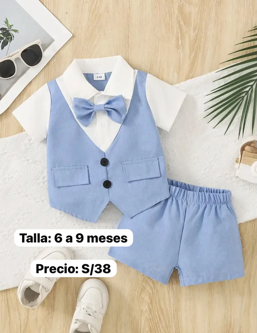 Conjunto infantil con chaleco celeste